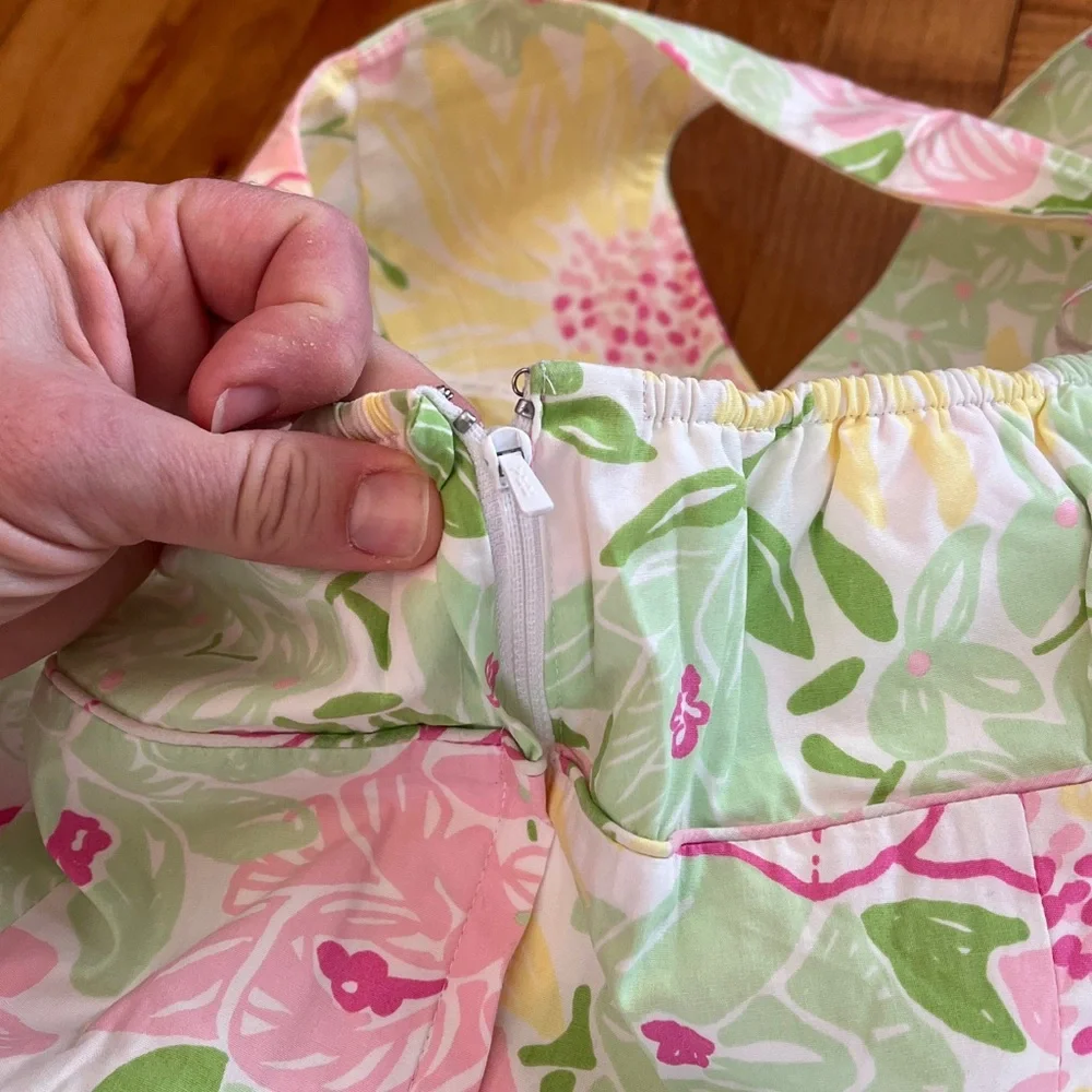 LILLY PULITZER Willa Halter Lined Dress Spring In Bloom Print Pink Yellow Size 8 - Picture 4 of 5